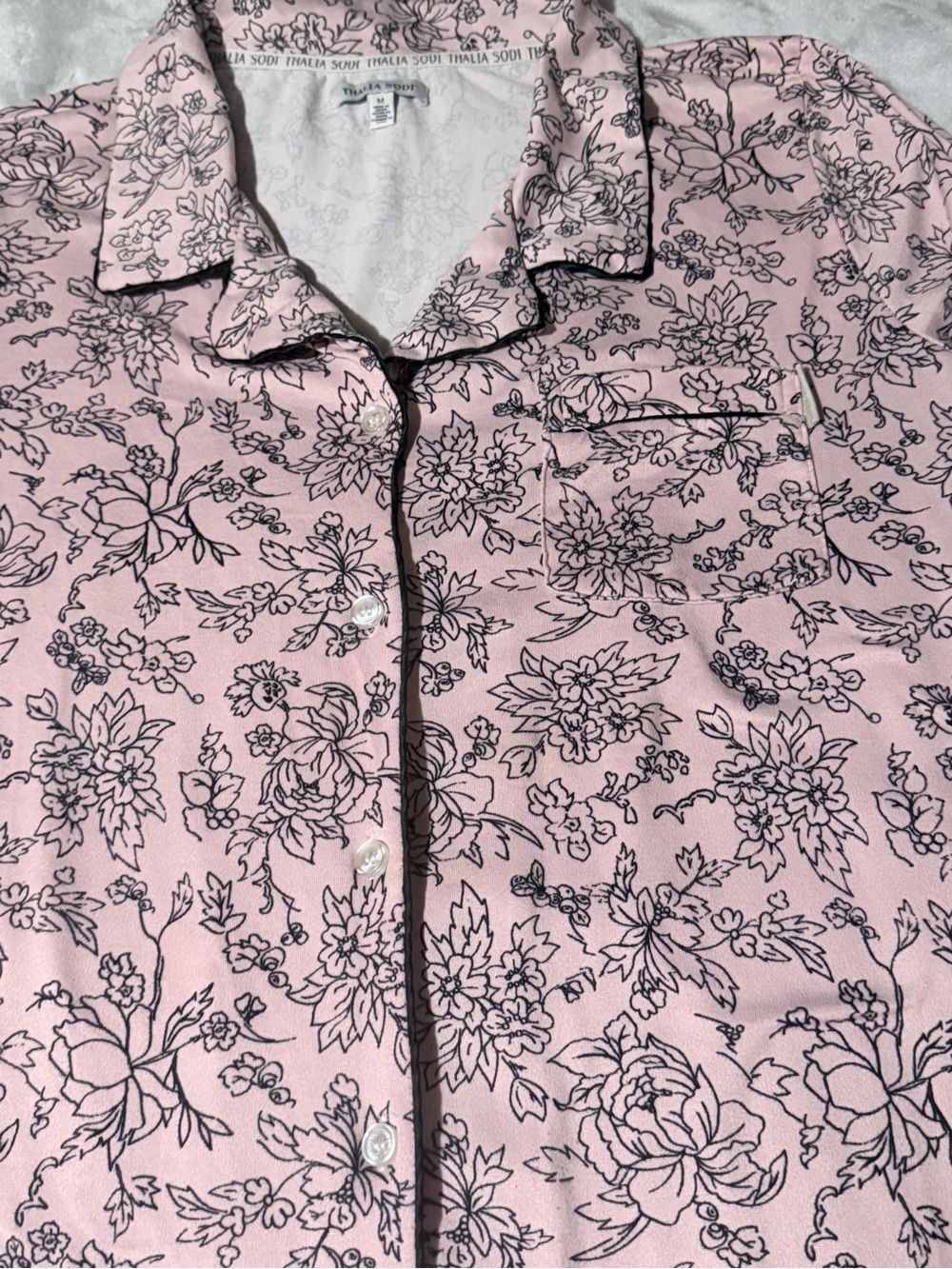 Thalia Sodi Pink Floral Button-Front Sleep Shirt with Contrast Piping - Picture 5 of 7